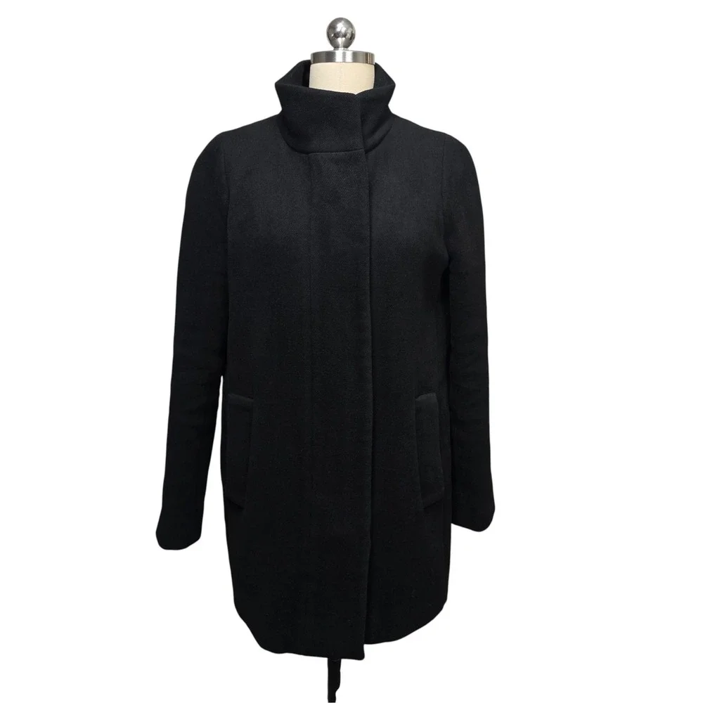 J Crew Black Wool Blend‎ Funnel Neck Coat Jacket Size 6